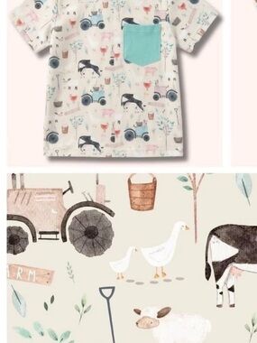 Farm Animal Print Short Sleeve Tee with Mint Pocket - Kids